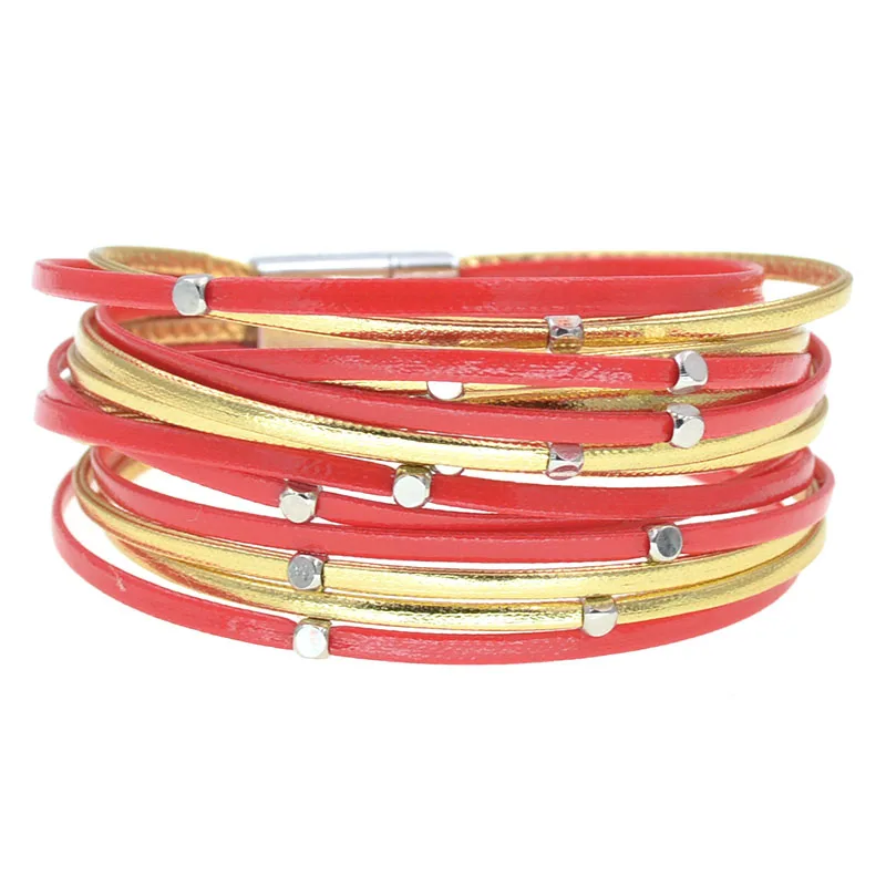 WELLMORE leather bracelets for women simple bead Multilayer Wide Wrap Bracelet 6 size 9 colors bracelets Female Jewelry whoesale