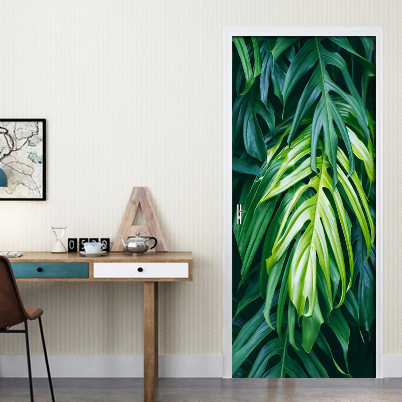 

PVC Self-Adhesive Waterproof Door Sticker 3D Green Banana Leaf Mural Photo Wallpaper Living Room Creative DIY Decor Stickers 3 D