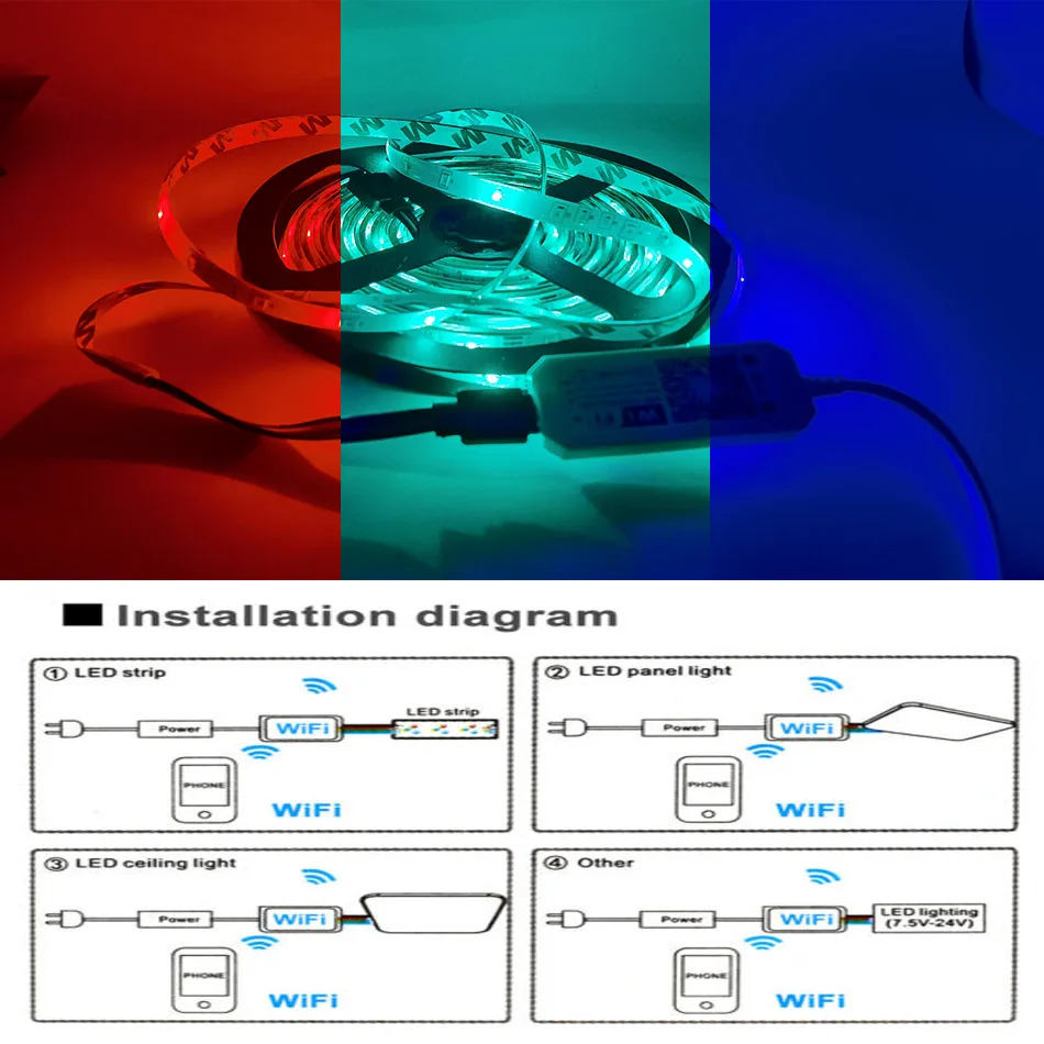 DC12V-24V Magic Home Mini RGB RGBW WiFi Controller For Led Strip Panel Light Timing Function 16million Colors Smartphone Control