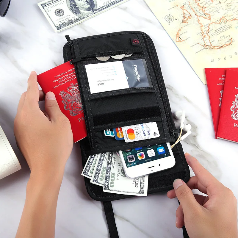 Travel Hanging Neck Passport Bag Waterproof Nylon Transparent ID Package Multifunction Money Ticket Wallet Unisex Portable Bag