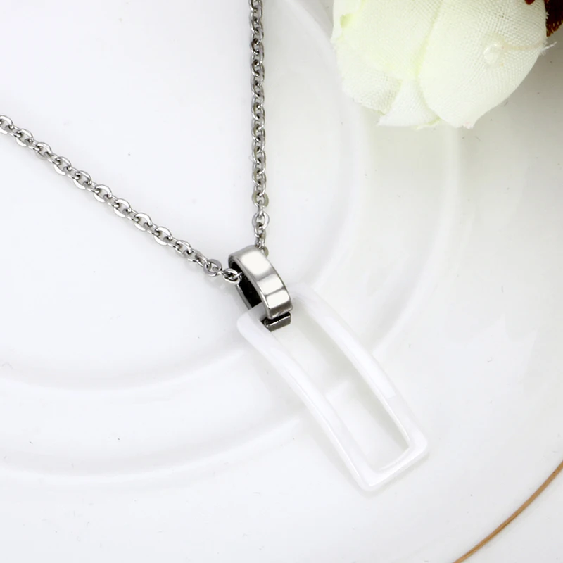 Rectangle Ceramic Women Pendant Necklace Simple Style White Color Fashion Stainless Steel Healthy Women Jewelry With Free Chain