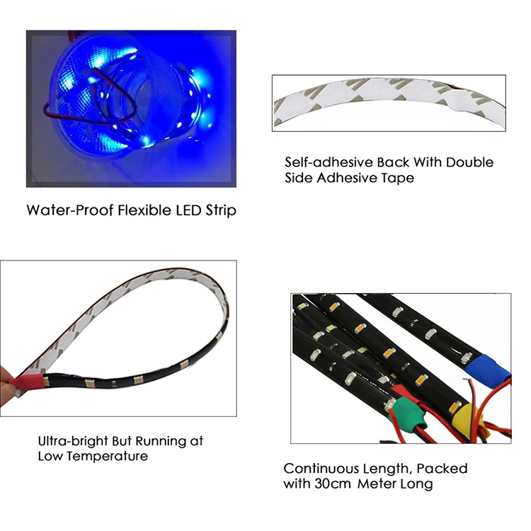 1PCS 30CM Car LED Strip Light Waterproof Flexible DRL Motorcycle Decor Red Green Blue White Yellow Pink Decor Stickers Lamp