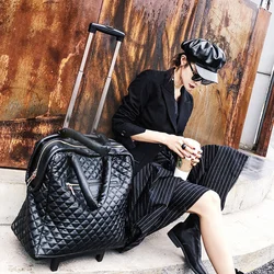 Super popular trolley suitcase on wheels PU carry on light travel luggage trolley bag business women men 18 inch valise