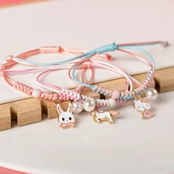 Cute Metal Drip Glaze Pendant Hand-Wowen Gift Bracelets Bangles For Women Girl Children Wholesale #MZ101