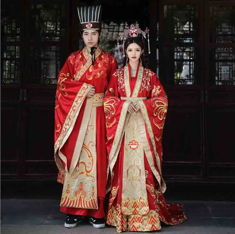 Luxury Hanfu Men/Women Chinese Traditional Embroidery Wedding Hanfu Red Dress Couples Cosplay Costume For Couples Plus Size 2XL