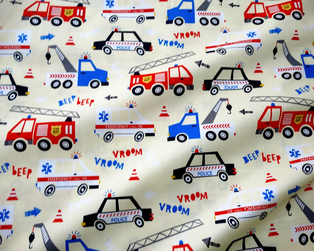 Engineering vehicle Plane Fox Cotton Fabric 100% Cotton Twill Print for Sewing Home Textile Child Dress Making Woven Soft Fabric