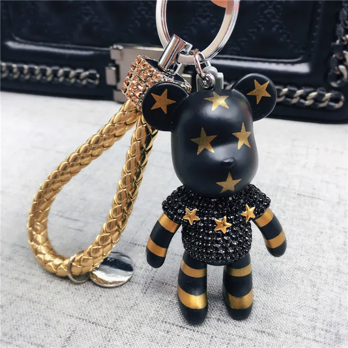 Handmade DIY Craft Rhinestone Cartoon Bomgom Bear Keychain Leather Rope  Key Chain Gloomy Bag Charm Pendant Gift 2020