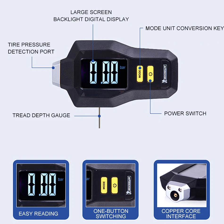 TP-12291 Tire Pressure Gauge Tire Car Inflatable High-precision Monitoring Aerated Air Manometer Backlight Digital Display LCD