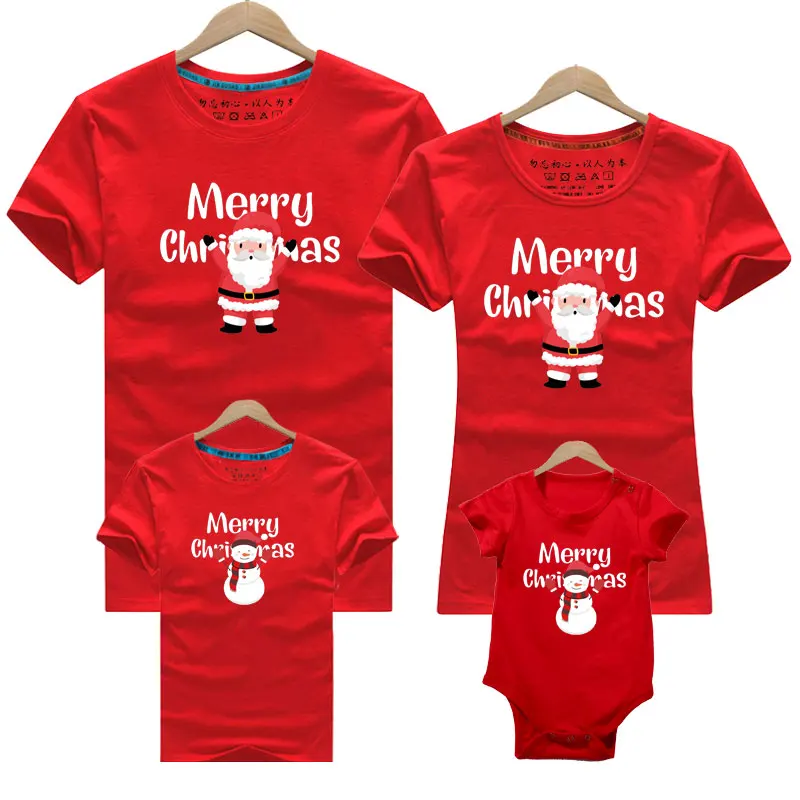 Family Christmas Matching Clothes Mother Daughter Short sleeve T-shirts Elf Santa Claus Reindeer Elk Print Tees Red Pajamas Top