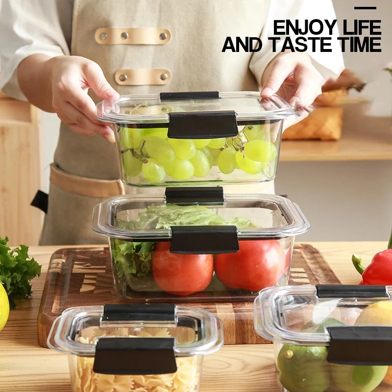 PP+TRP Seal Box Kitchen Fridge Food Container Lunch Box Multi Capacity Save Space Fresh Vegetable Fruit Food Frozen Storage Box