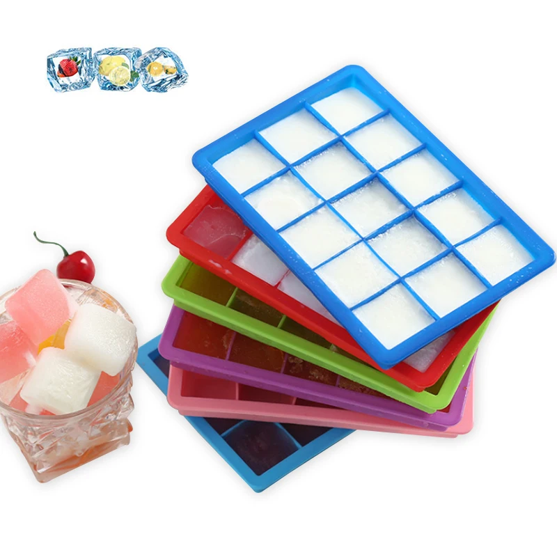 

15 Grids Food Grade Silicone Ice Cream Tray With Lid Cover DIY Ice Cube Mold Square Shape Ice Cream Tubs Kitchen Bar Accessories