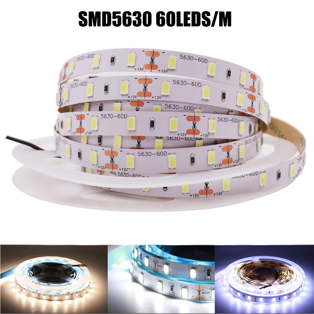 Tira de luces Led Flexible, cinta impermeable de 5M, 5050 RGB, 12V, 24V, 5054, 5630, 2835, Blanco cálido, azul, rojo y rosa