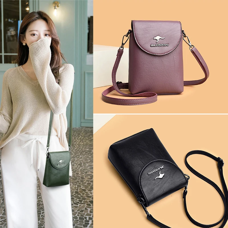 Fashion Small Shoulder Bag for Smartphone Ladies Mobile Phone Bag Zipper Flap Famous Brand Soft Leather Crossbody Bags for Women