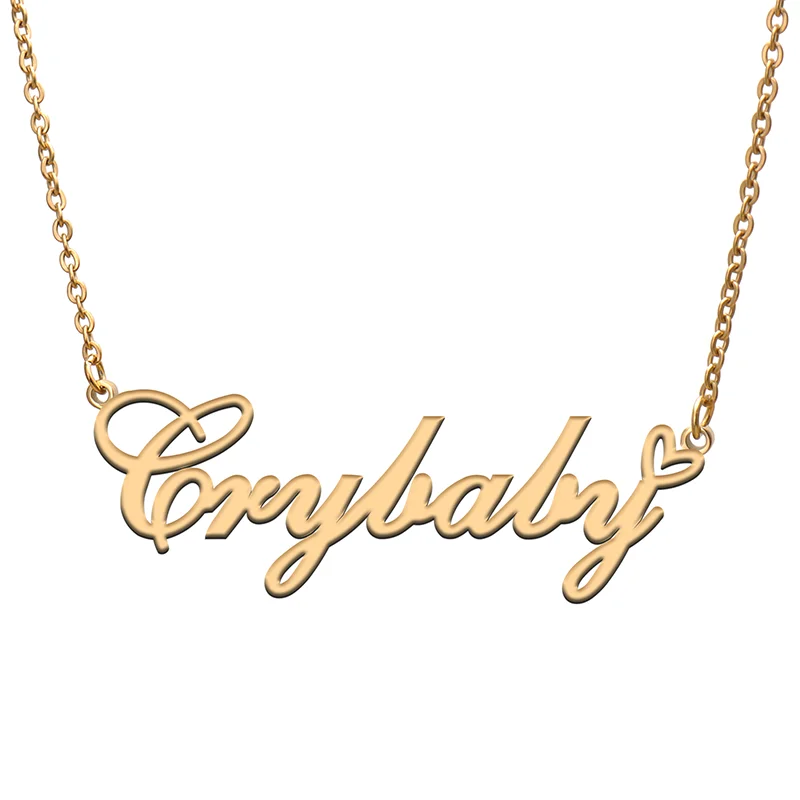 Crybaby Name Tag Necklace Personalized Pendant Jewelry Gifts for Mom Daughter Girl Friend Birthday Christmas Party Present