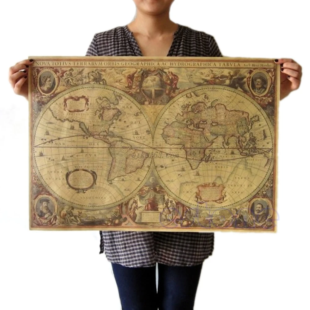Póster de papel Kraft Vintage, mapa del mundo, pegatina de pared de gran edificio, mapa artesanal de arte, decoración de Bar y cafetería, 71x50cm
