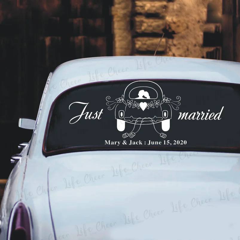 Wedding Car Window Decals Wedding Happy Couple Vinyl Sticker Customized Names Vinyl Murals Just Married Wedding Decor AZ1032