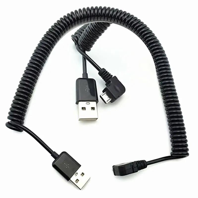 Cable de carga de datos retráctil enrollado en espiral para teléfonos Samsung y Android, Cable Micro USB, codo de ángulo de 90 grados, 1M, 3M