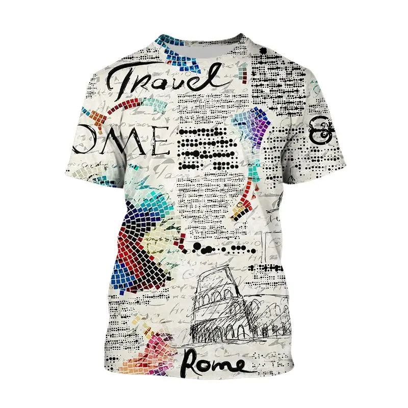 Newspaper Oversized T-shirts 3d Print Streetwear Men Fashion Harajuku Short Sleeve Graphic Tees Summer Clothing Vintage Clothes