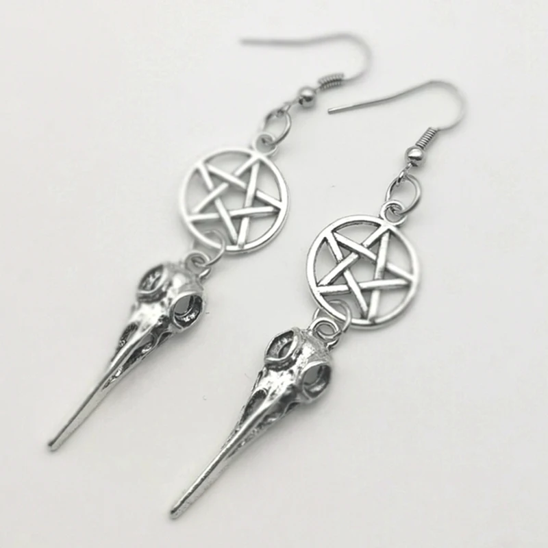 2021 The New Bird Skull Earrings, Gothic Pendant Long, Five-Pointed Star, Crow Skull Earrings, Halloween Gift