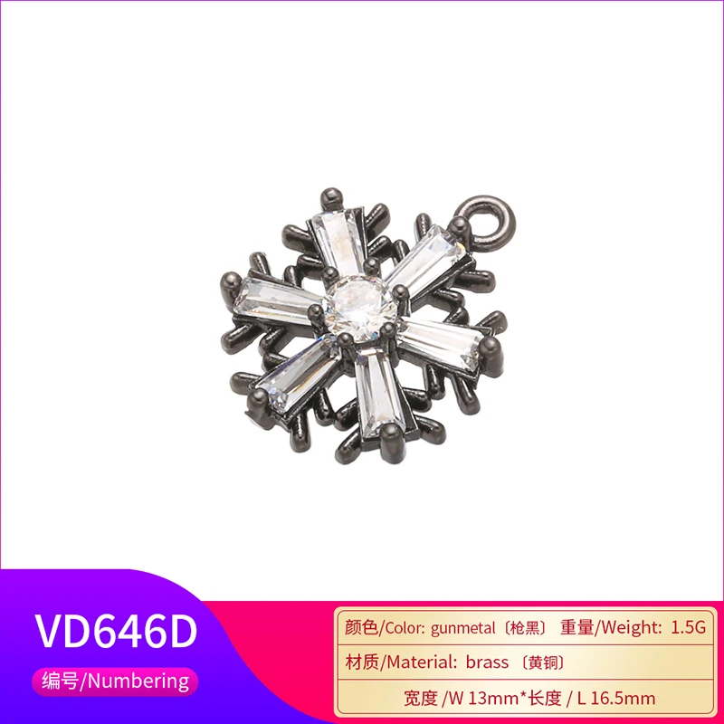 ZHUKOU 13x16.5mm brass crystal snowflake necklace pendant for women necklace jewelry accessories making findings model: VD646
