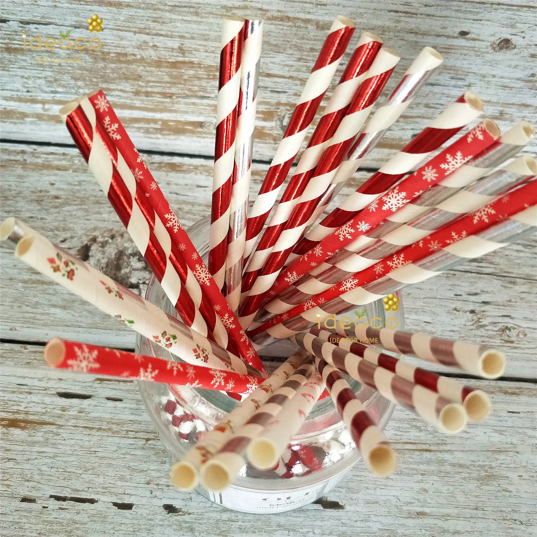 Ideaco Biodegradable Merry Christmas Snowman Paper Straws - Winter Snowflake  Holiday Party Supplies