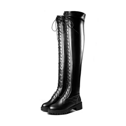 2020 neue Sexy Damen Spitze Up Über Das Knie Stiefel Plus Größe 33-52 Platfrom Lange Frauen Schuhe Oberschenkel hohe Stiefel zapatos de mujer