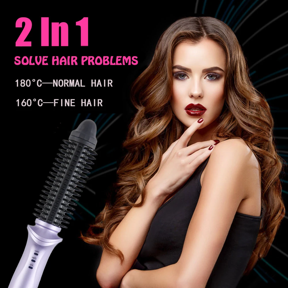 Upgraded Hot Curling Brush One Step Hair Styler Air Brush Volumizer 2 in 1 Salon Hair Straightener Curler Comb Travel 110-240V