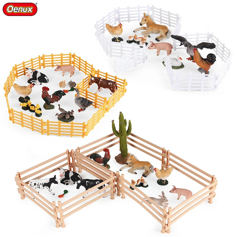 Oenux Simulation Bauernhof Zaun Szene Spielzeug Bäume Haus Bauer Einhorn Tiere Modell Miniatur Handwerk Hause Dekoration Nette Kinder Geschenk – Detail 3