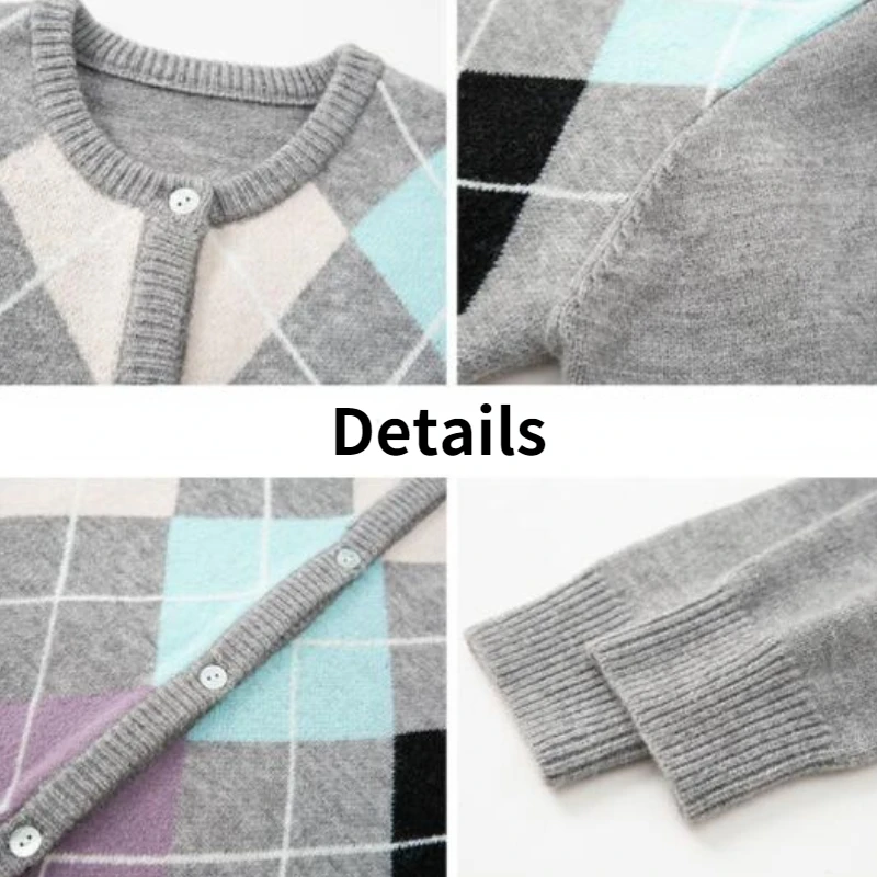 Cardigan Women Sweater Spring Argyle All-match Tender Lovely Students Leisure Holiday O-neck Vintage Stylish Design Clothing Ins