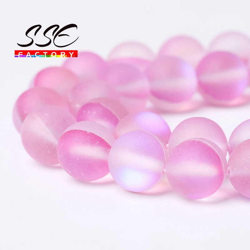 Matte Pink Frosted Austrian Crystal Round Glitter MoonStone Beads For Jewelry Making DIY Bracelet Accessories 6/8/10mm Wholesale