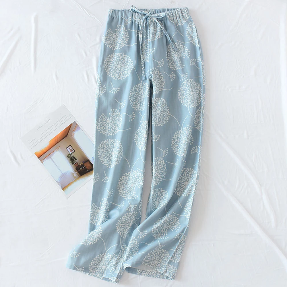 

Women Pajamas Pants Cotton Gauze Home Pants Printing Japanese Style Loose Wide Leg Sweatpants Women Sleepwear