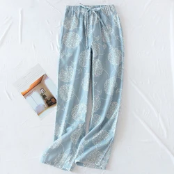 Women Pajamas Pants Cotton Gauze Home Pants Printing Japanese Style Loose Wide Leg Sweatpants Women Sleepwear