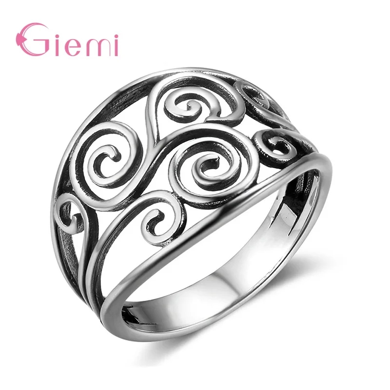 High Quality Solid 925 Sterling Silver Female Rings Vine Wave Pattern Vintage Style Rings Jewelry Gift Wholesale