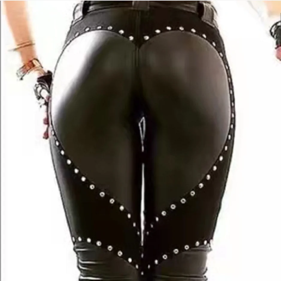 Steampunk Women Faux Leather Sexy Cosplay Pants Carnival Party Skinny Button Tight Trousers