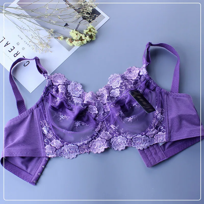 Transparent Bras For Women Ultra Thin Lace Bralette Underwire Push Up Plus Big Size Top Bh Summer 34 36 38 40 42 44 46 E F G Cup
