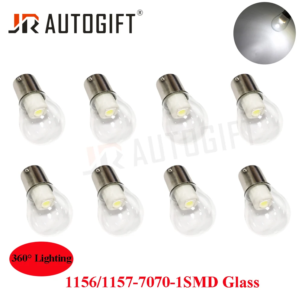 50PCS Led BA15S 1157 BAY15D P21/5W S25 12V Car Clear Glass Lamp Brake Tail Bulb 7070 Car Indicator stop Lamp brake bulbs White