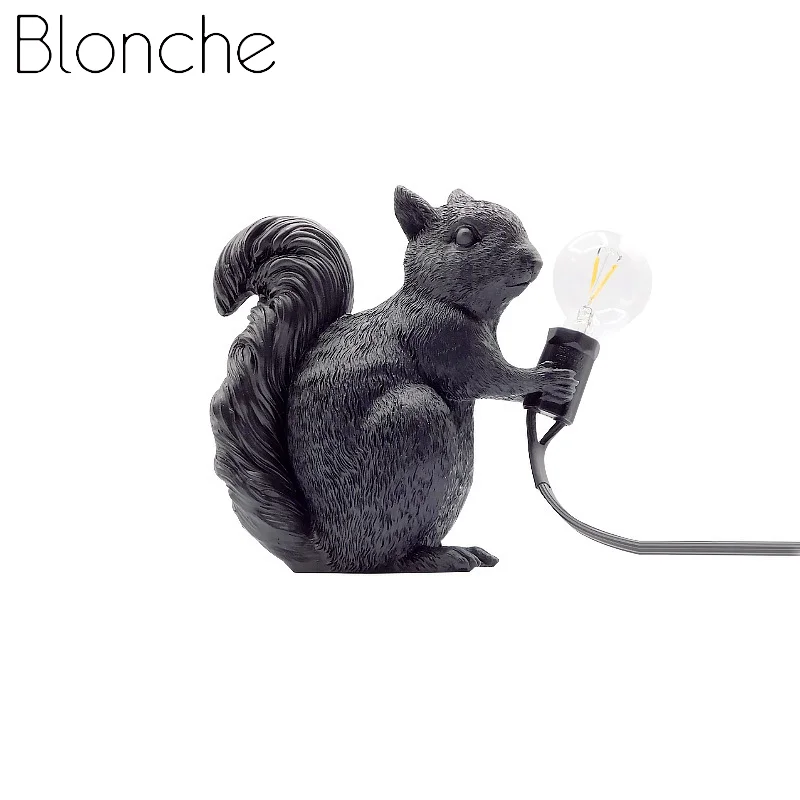 Italian Design Cute Animal Squirrel Table Lamps Gold White Black Led E12 Decorative Desk Lights Bedroom Bedside Study Background