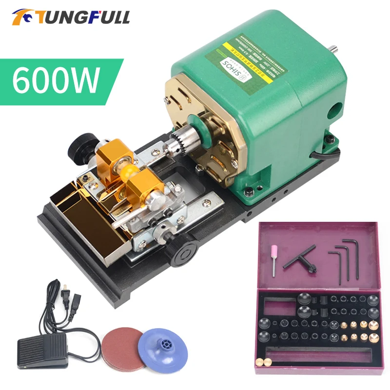 600W Lathe Beads Machine Woodwork DIY Grinding Polishing Beads Mini Wood Lathe Multifunction Rotating Center Turning Lathe