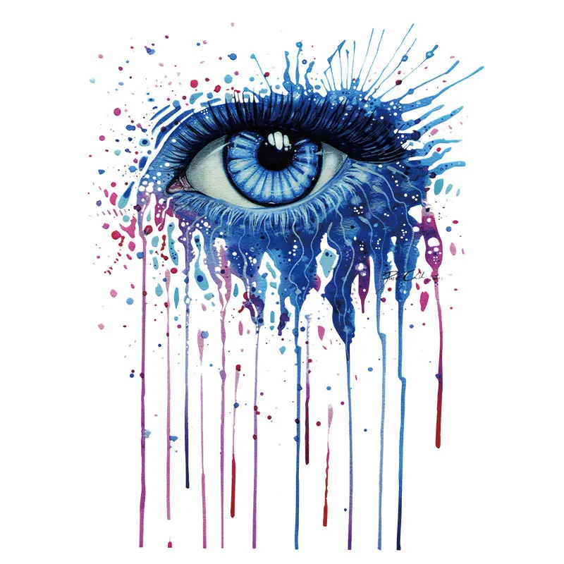 Men Women Diy Thermal Transfer T-shirt Watercolor blue eyes Iron On Patch Home Iron On Heat Stamping Hot Tear Stickers