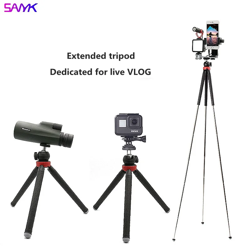 Складной и портативный штатив для фотосъемки SANYK, Vloging Kit со встроенным микрофоном, светодиодной подсветильник кой, аксессуар для экшн-камеры