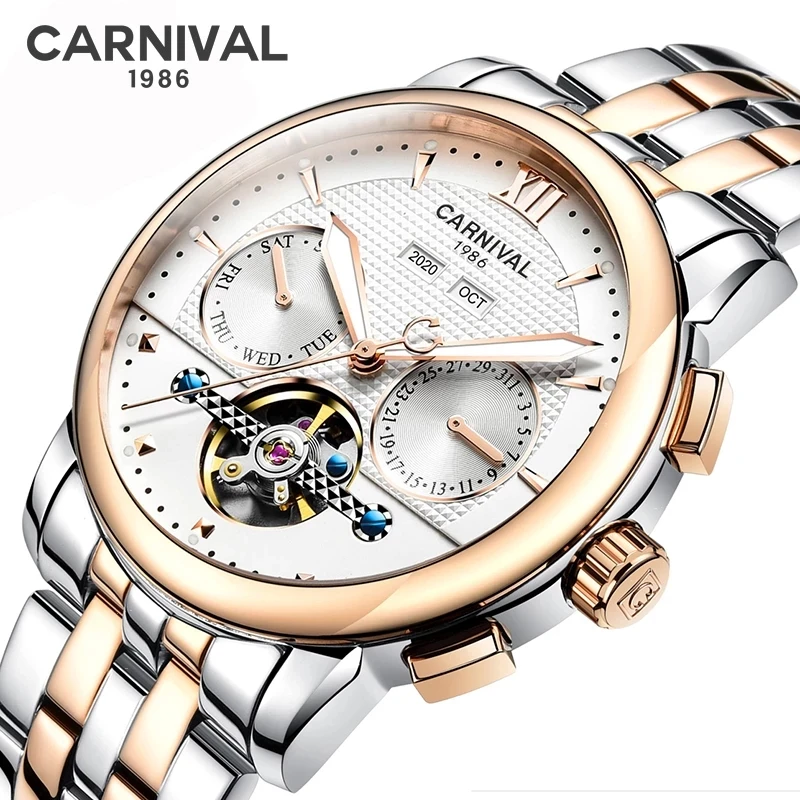 

Carnival Mechanical Watches for Men Brand Luxury Tourbillon Military Automatic Wrist Watch Luminous Waterproof 2024 Reloj Hombre