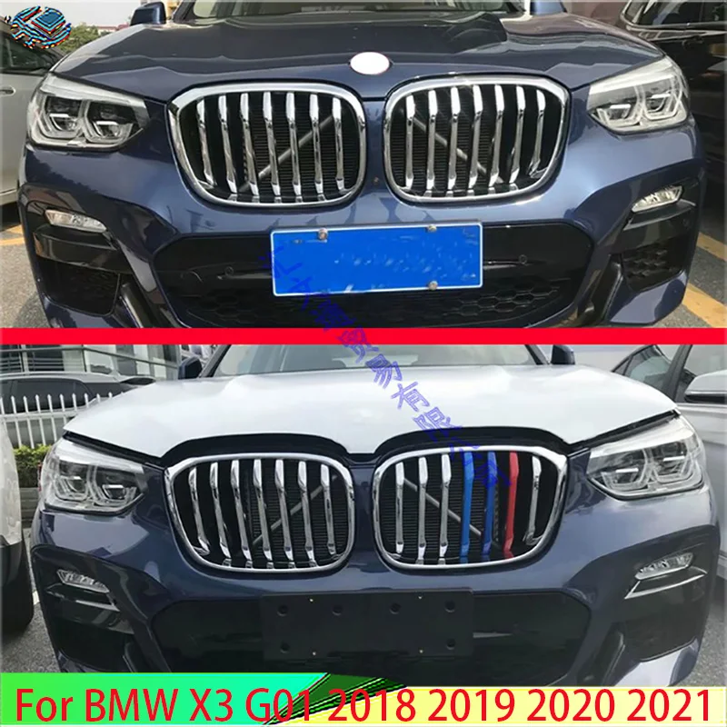 

For BMW X3 G01 2018 2019 2020 2021 Car Accessories ABS Chrome Front Grille Cover Center Mesh Trim 14 Pcs