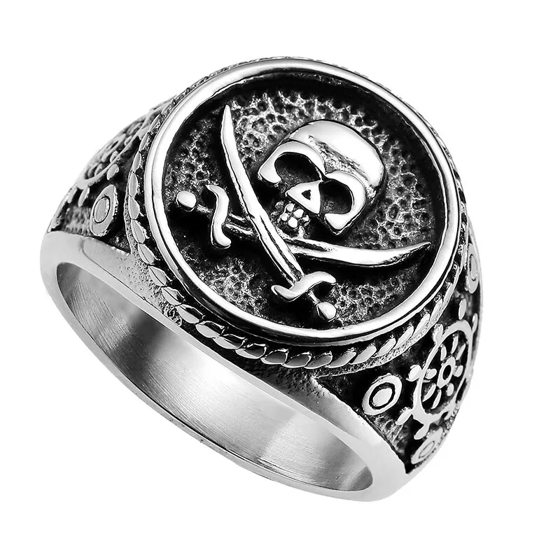 Fashion Personality Hip-Hop Punk Double Knife Skull Pirate Ring Men\\\\\\'s Retro Motorcycle Ring Party Casual Jewelry