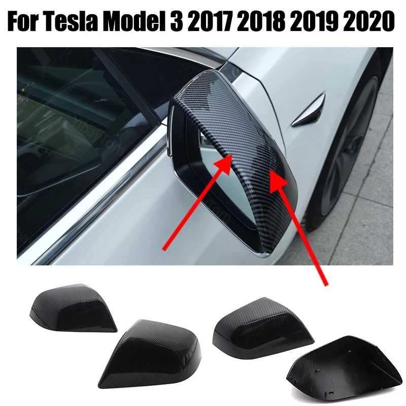 

2pcs Carbon Fiber Pattern Mirror Cover Caps for Tesla Model 3 2017 2018 2019 2020 Shell Side High Quality Rearview Accessories