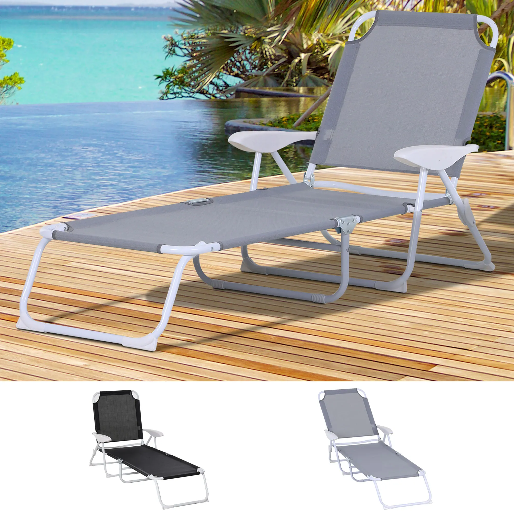 Outsunny garden folding reclining lounger with adjustable backrest in 4 positions Textilene breathable 186x66x80cm