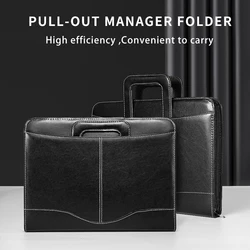 Fashion A4 Document File Folder PU Leather Binder Handle Zipper Stationary Business Padfolio Manager Folder