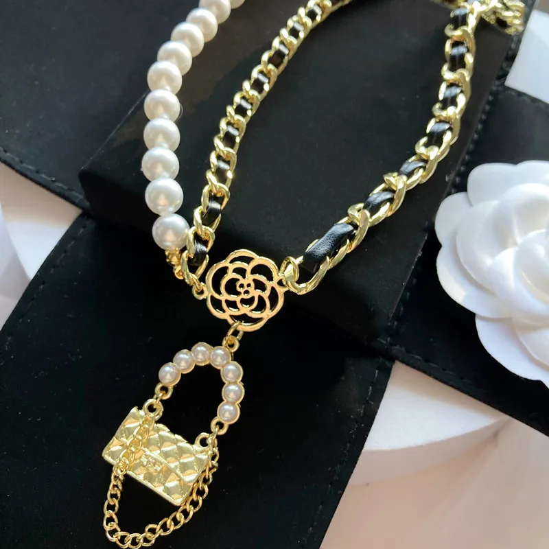 Luxury Handmade Flower Sweater Pearl Bag Pendant Choker Necklace Jewelry For Women Party Gift