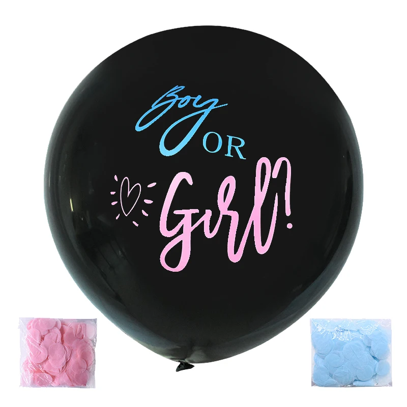 

36inch Gender Reveal Balloon Black Latex Confetti Globos Fun Baby Party Decoration He or She Boy or Girl Baby Shower Supplies