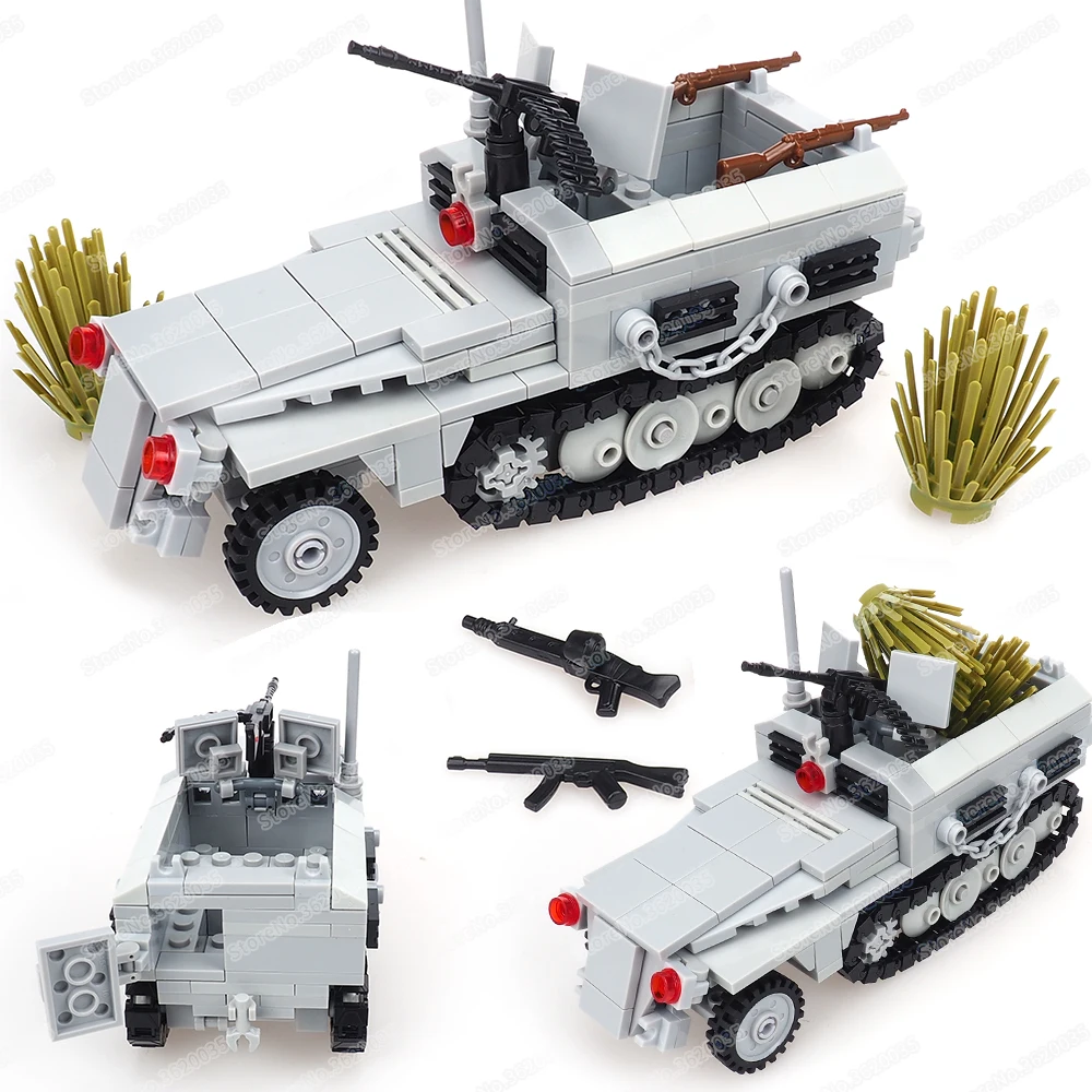 Military German Army Armed Armored Car Building Block Assembly WW2 Figures Weapons Defense Model Child Christmas Gifts Boy Toys