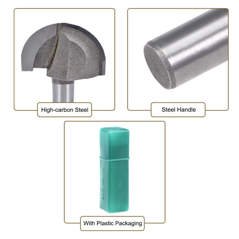 2-flauta carboneto cove núcleo caixa roteador bits com haste de aço de 1/2 polegadas-pacote de 2